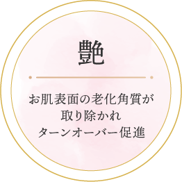 艶：お肌の表面の老化角質が取り除かれターンオーバー促進